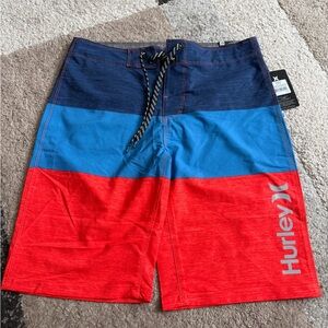 Hurley Men's orange and blue Faraheit ColorBlocked Board Shorts- Size 28